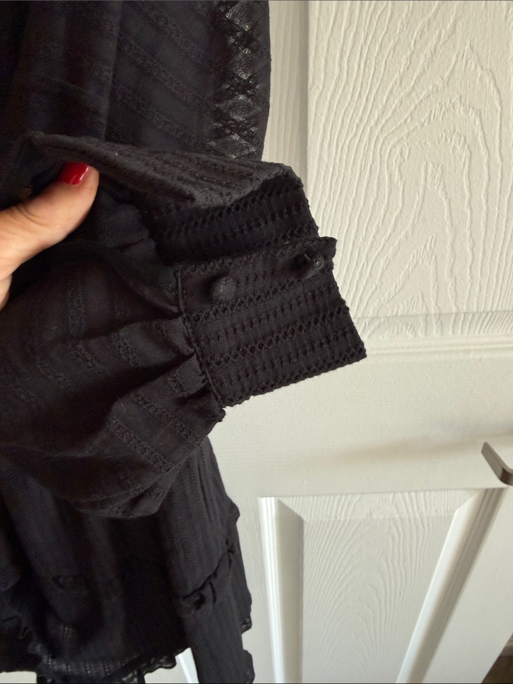 Women’s Black Smocked Waist Long Sleeve Dress - Picture 10 of 10